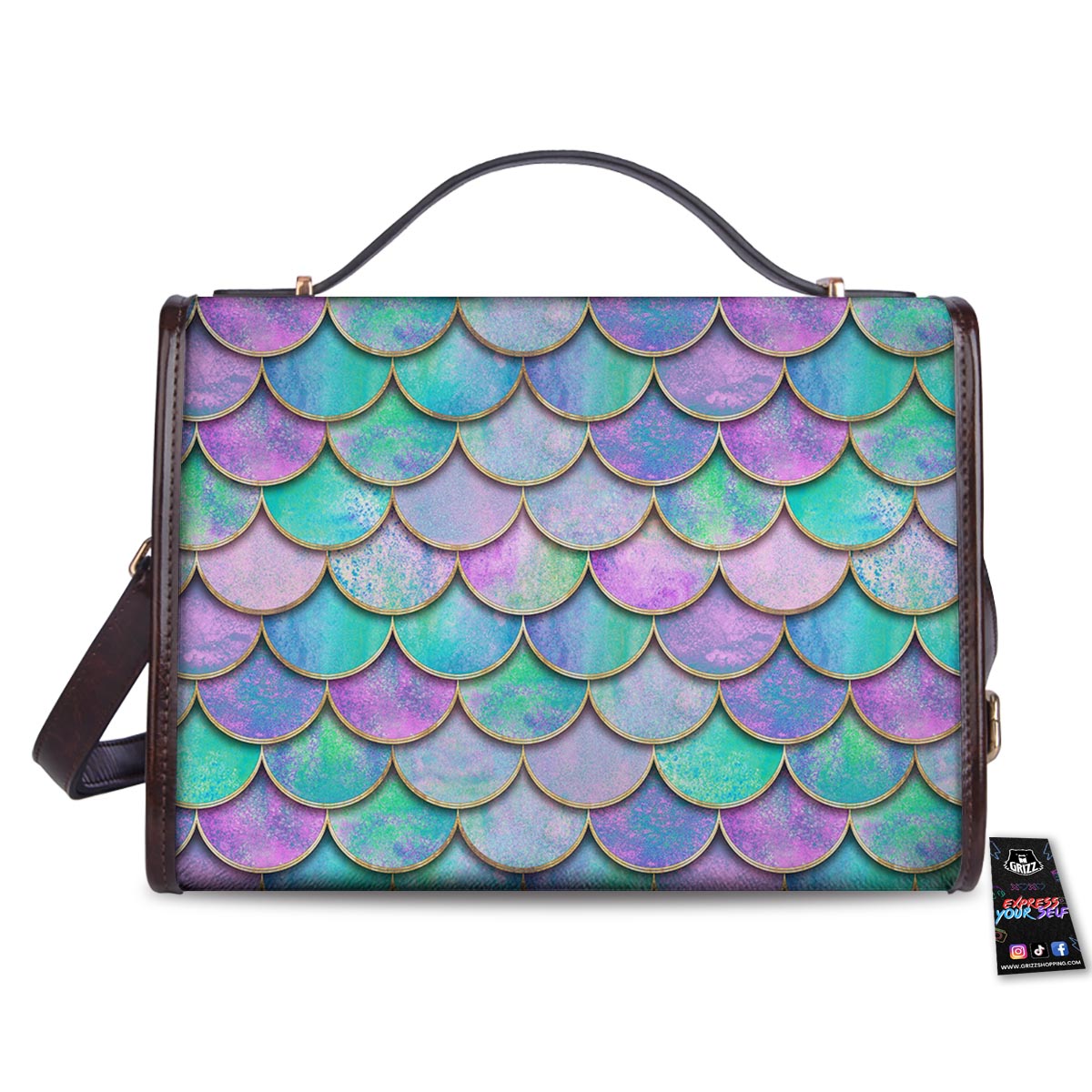 Mermaid Scales Teal Purple Print Pattern Women's Satchel Bag - Image 2