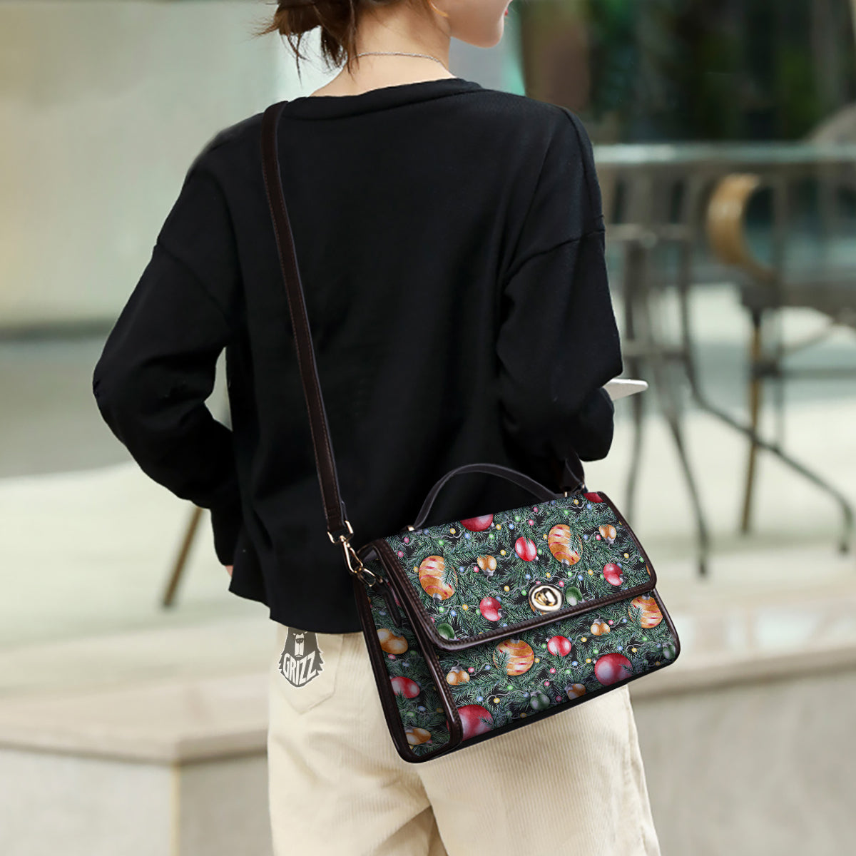 Merry Christmas Watercolor Print Pattern Women's Satchel Bag - Image 3