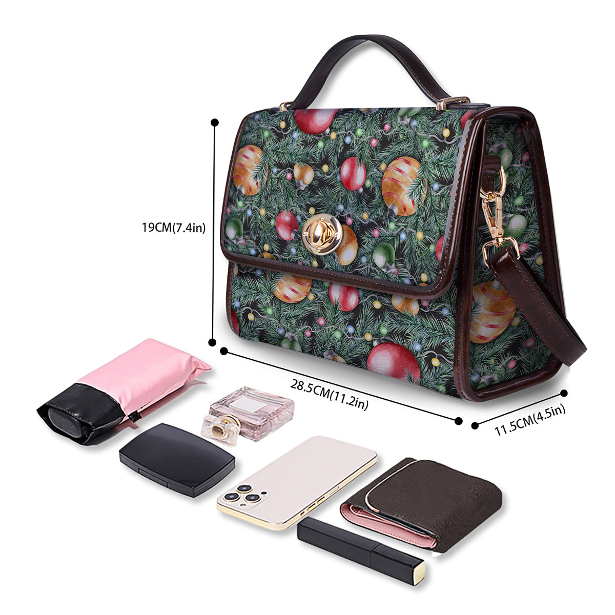 Merry Christmas Watercolor Print Pattern Women's Satchel Bag - Image 4