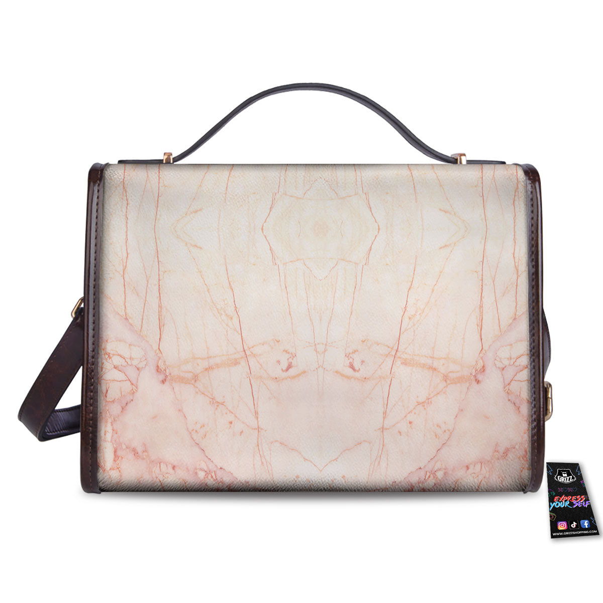 Marble White Pink Print Pattern Women's Satchel Bag - Image 2