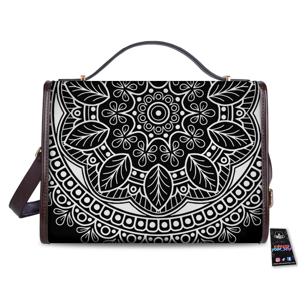 Mandala White And Black Print Women's Satchel Bag - Image 2