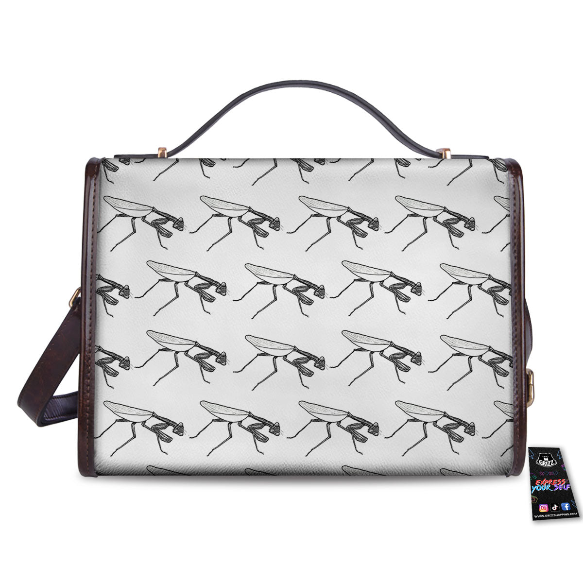 Mantis White And Black Print Pattern Women's Satchel Bag - Image 2