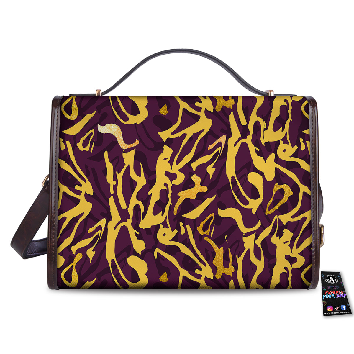 Leopard Yellow And Purple Print Pattern Women's Satchel Bag - Image 2