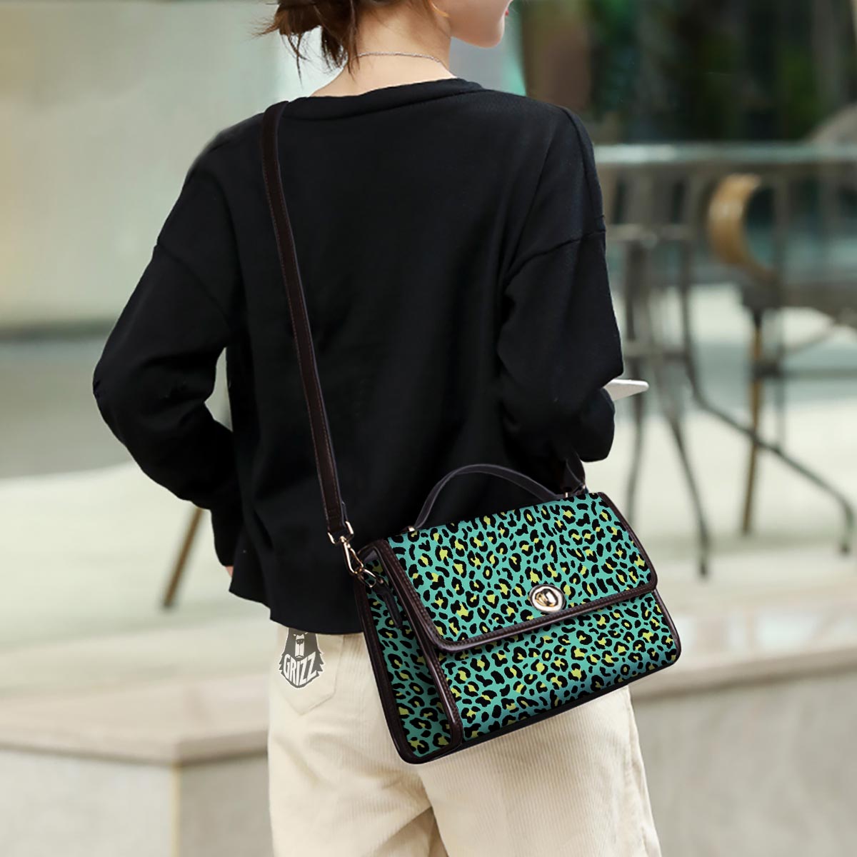 Leopard Yellow And Teal Print Pattern Women's Satchel Bag - Image 3