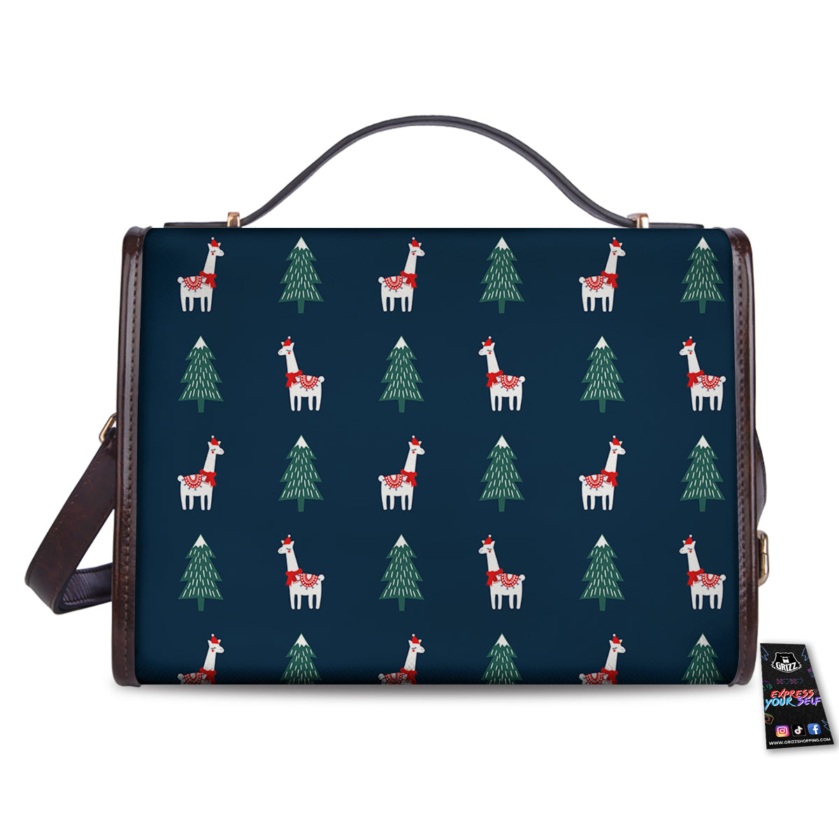 Llama Xmas Print Pattern Women's Satchel Bag - Image 2