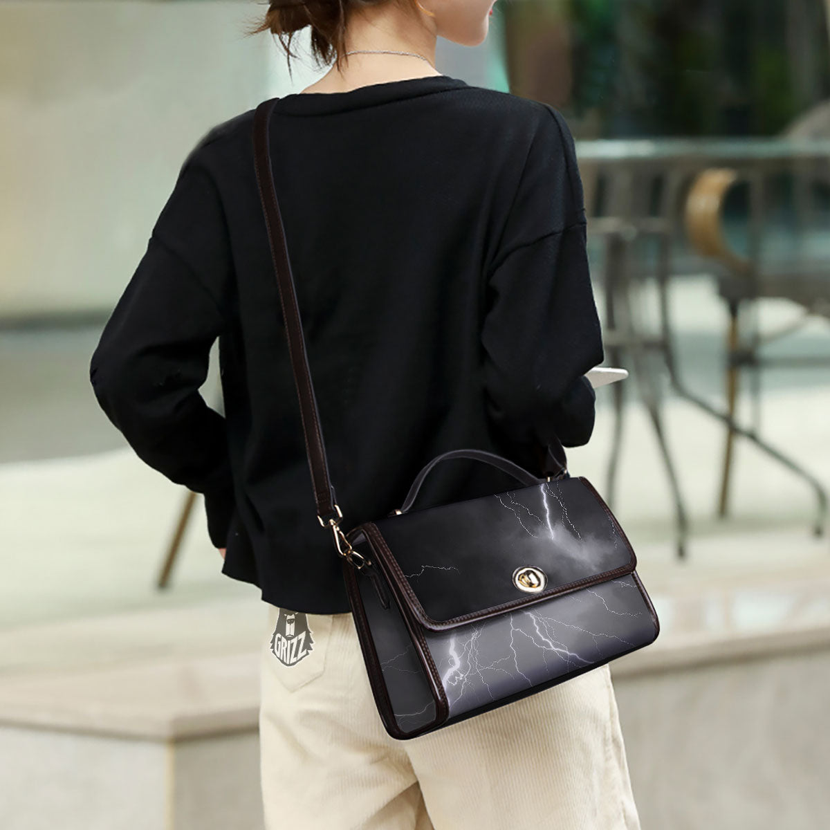 Lightning White Print Women's Satchel Bag - Image 3