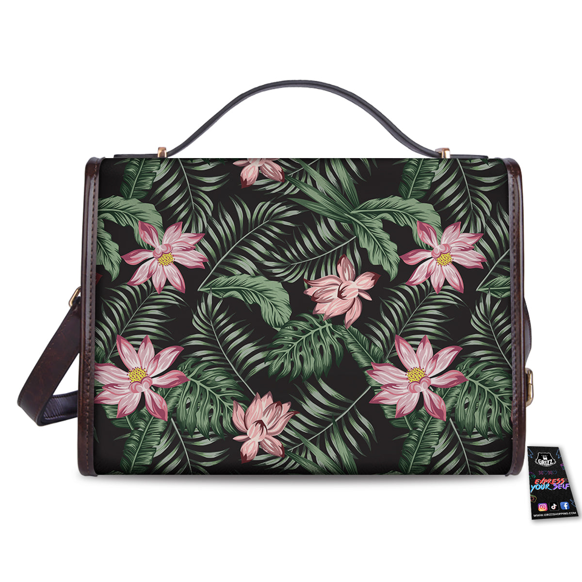 Lotus Tropical Print Pattern Women's Satchel Bag - Image 2