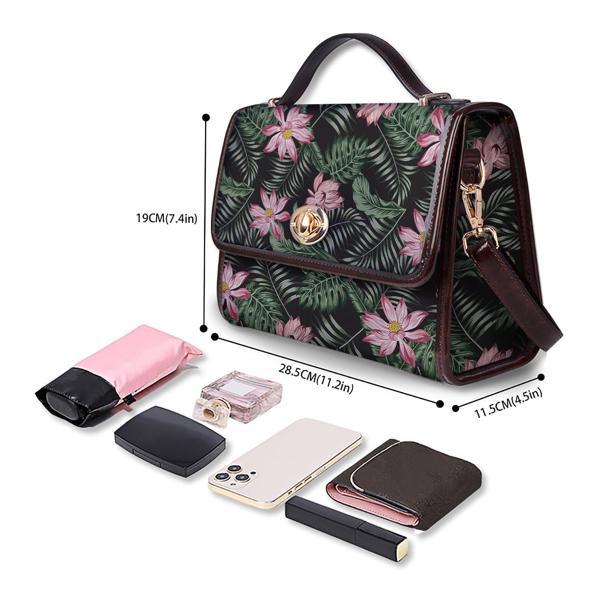 Lotus Tropical Print Pattern Women's Satchel Bag - Image 4