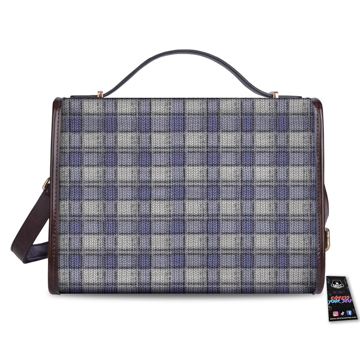 Knitted Tartan Print Pattern Women's Satchel Bag - Image 2