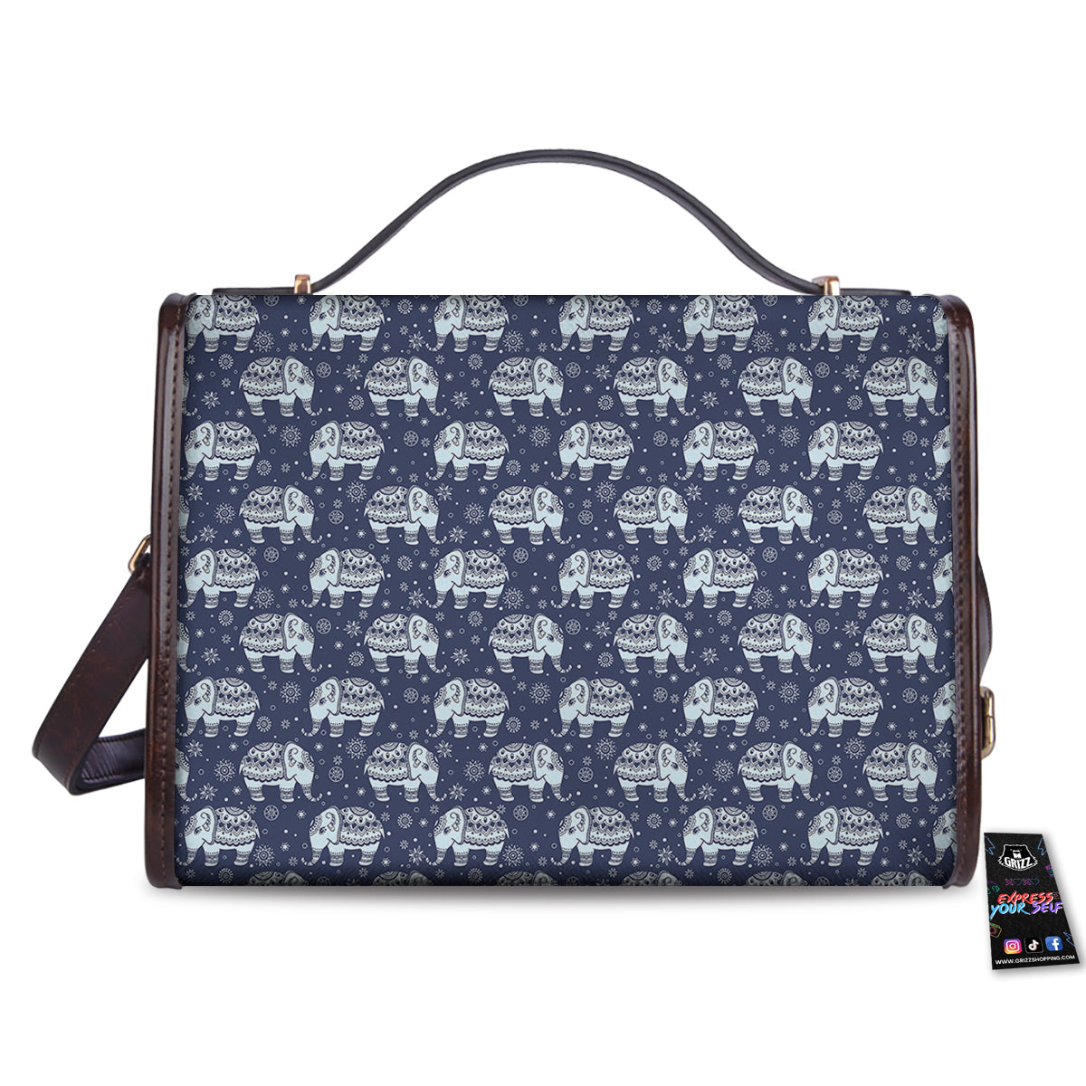 Indian Elephant Blue And White Print Pattern Women's Satchel Bag - Image 2
