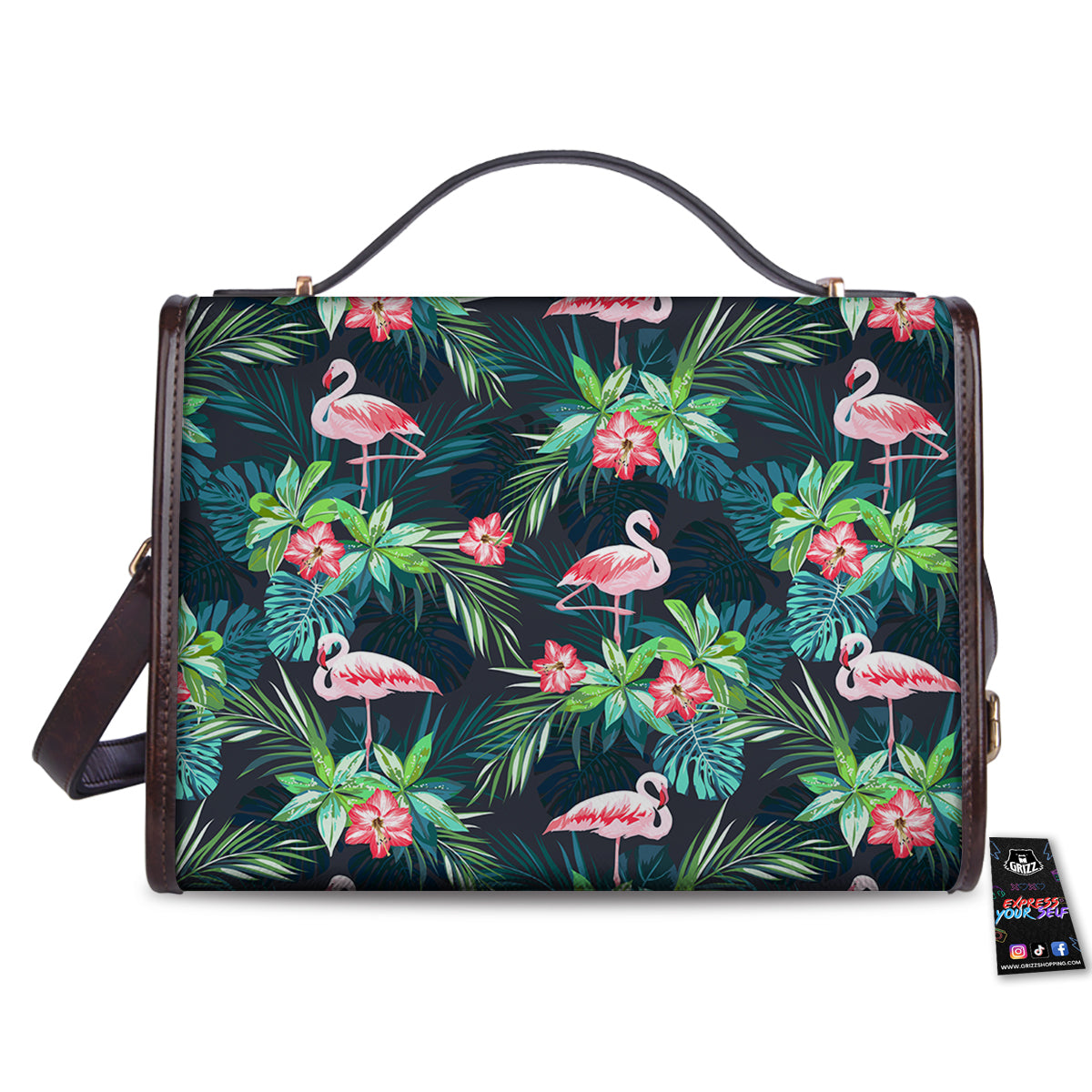 Hibiscus And Tropical Flamingo Print Pattern Women's Satchel Bag - Image 2