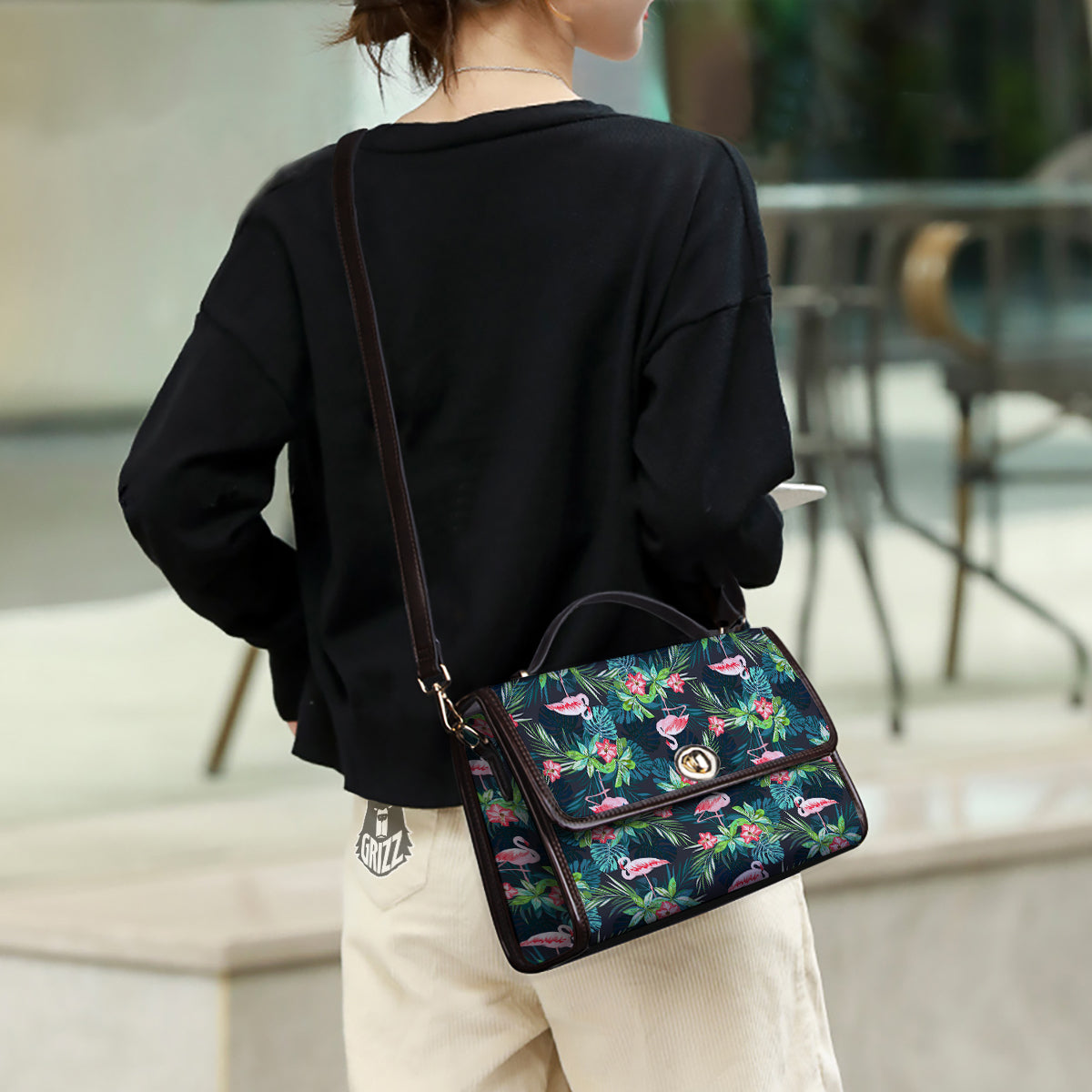 Hibiscus And Tropical Flamingo Print Pattern Women's Satchel Bag - Image 3