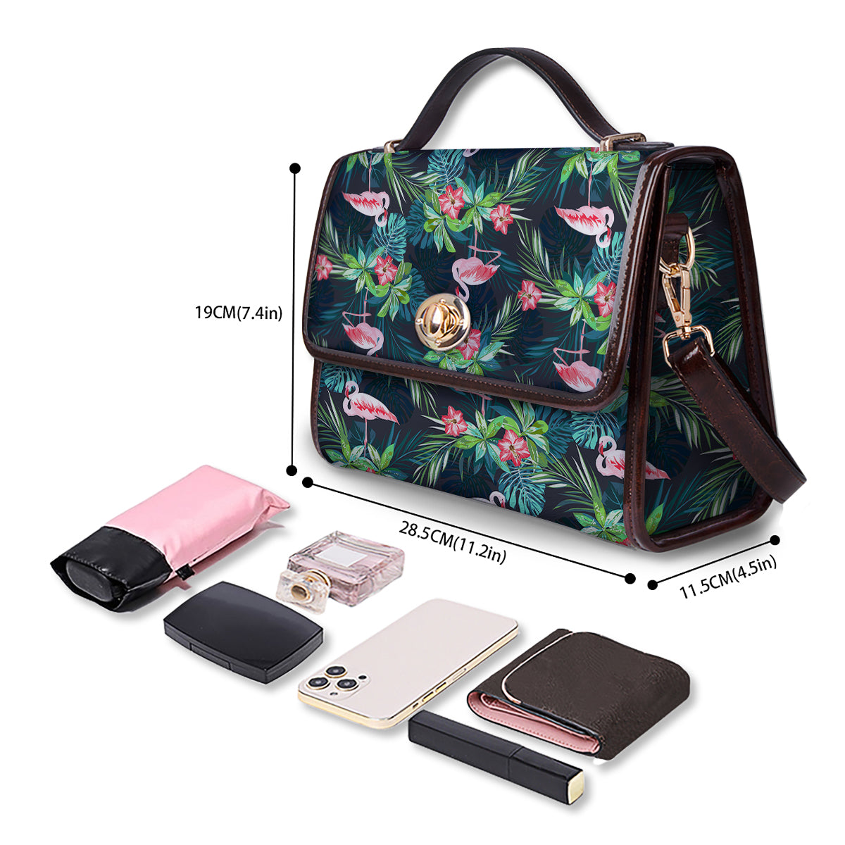 Hibiscus And Tropical Flamingo Print Pattern Women's Satchel Bag - Image 4