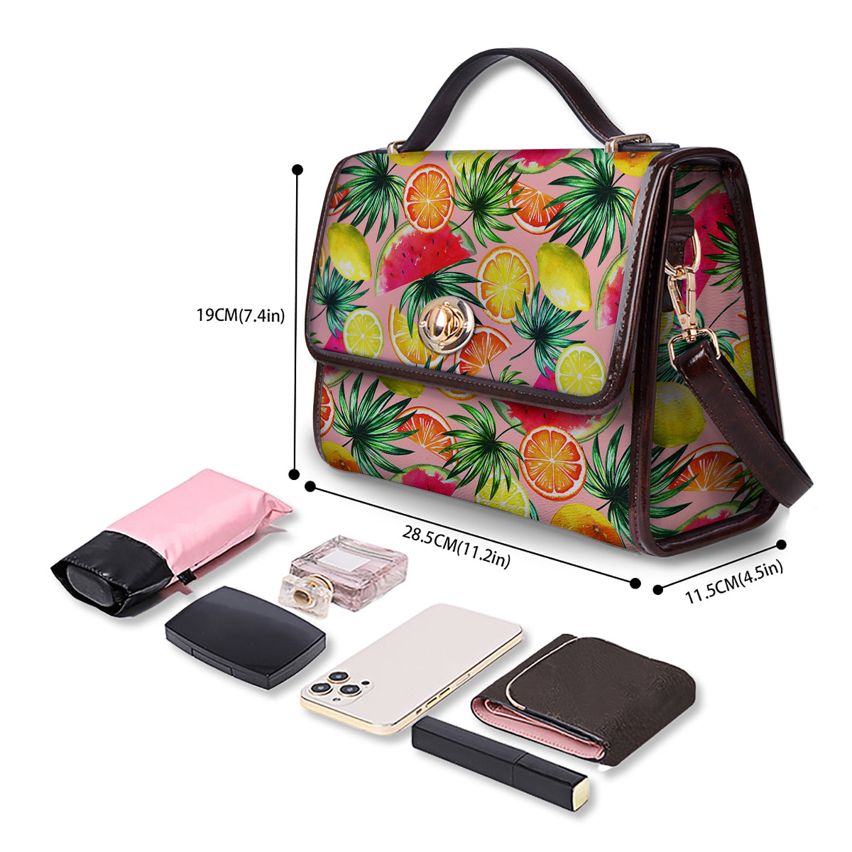 Hawaiian Fruits And Palm Tropical Print Pattern Women's Satchel Bag - Image 4