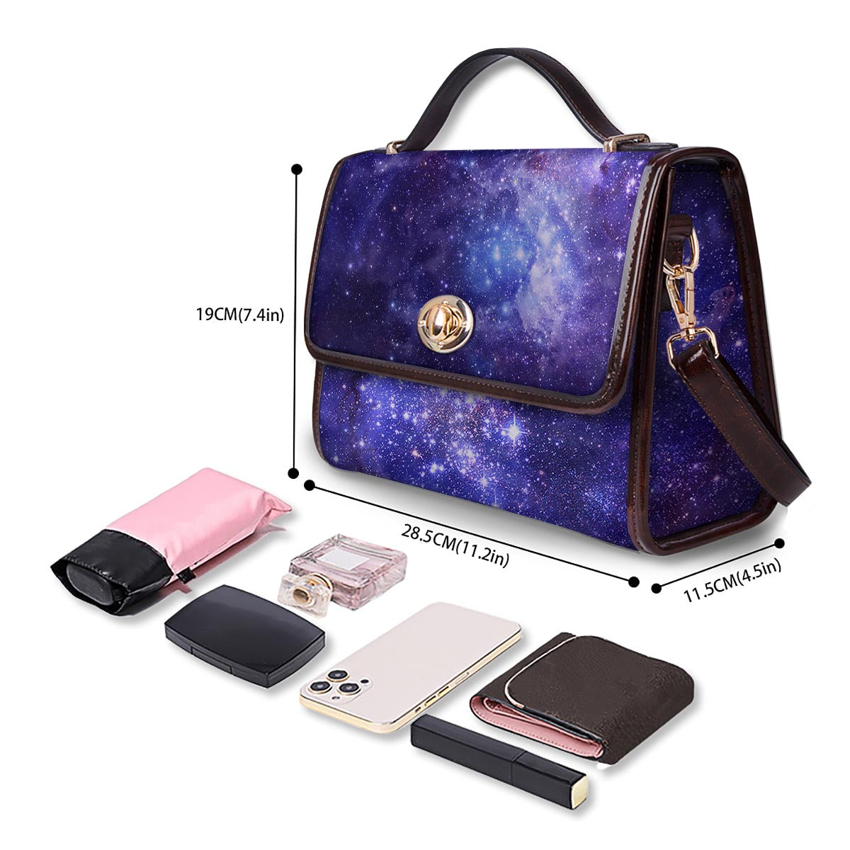 Galaxy Space Starfield Nebula Print Women's Satchel Bag - Image 3