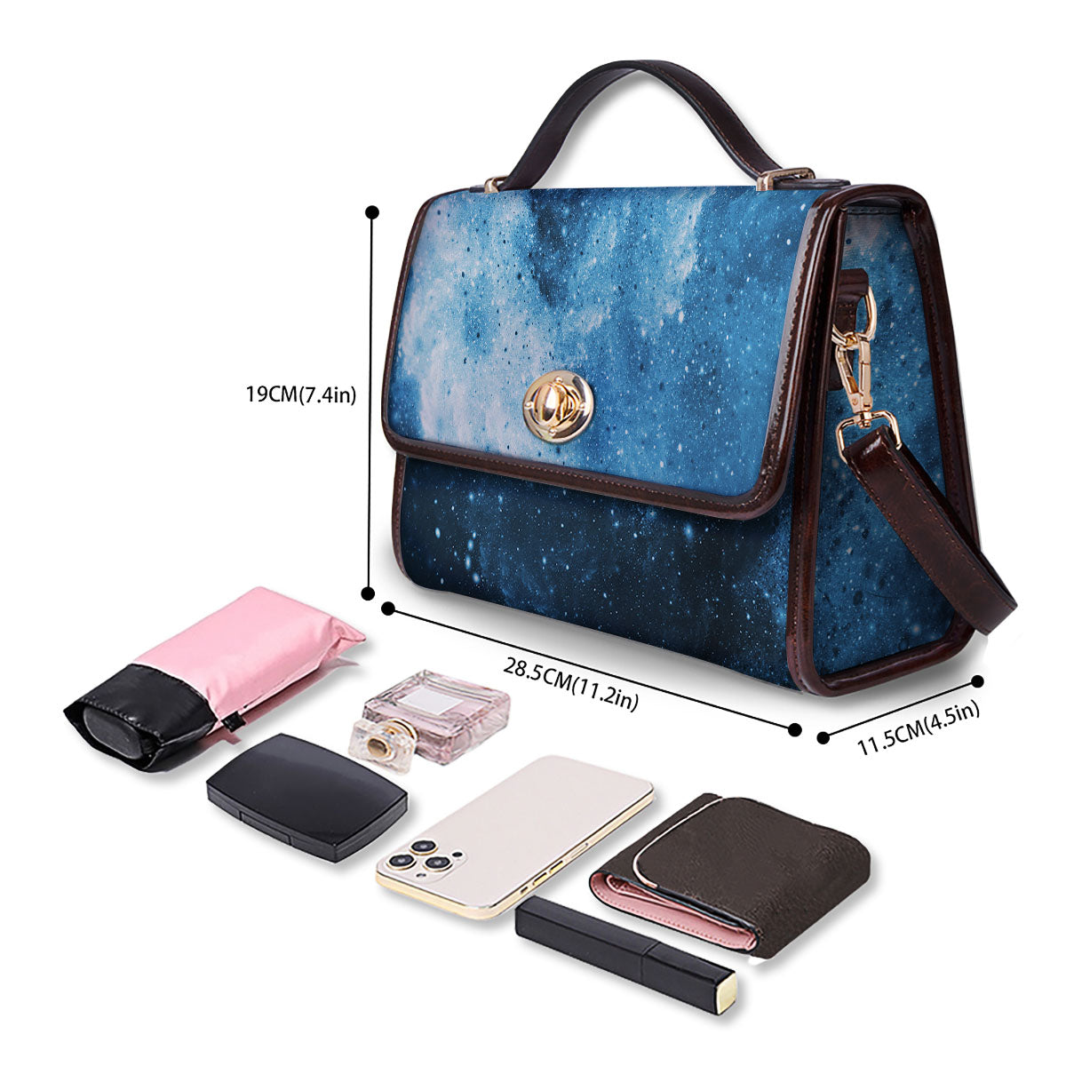 Galaxy Space White Cloud Print Women's Satchel Bag - Image 4