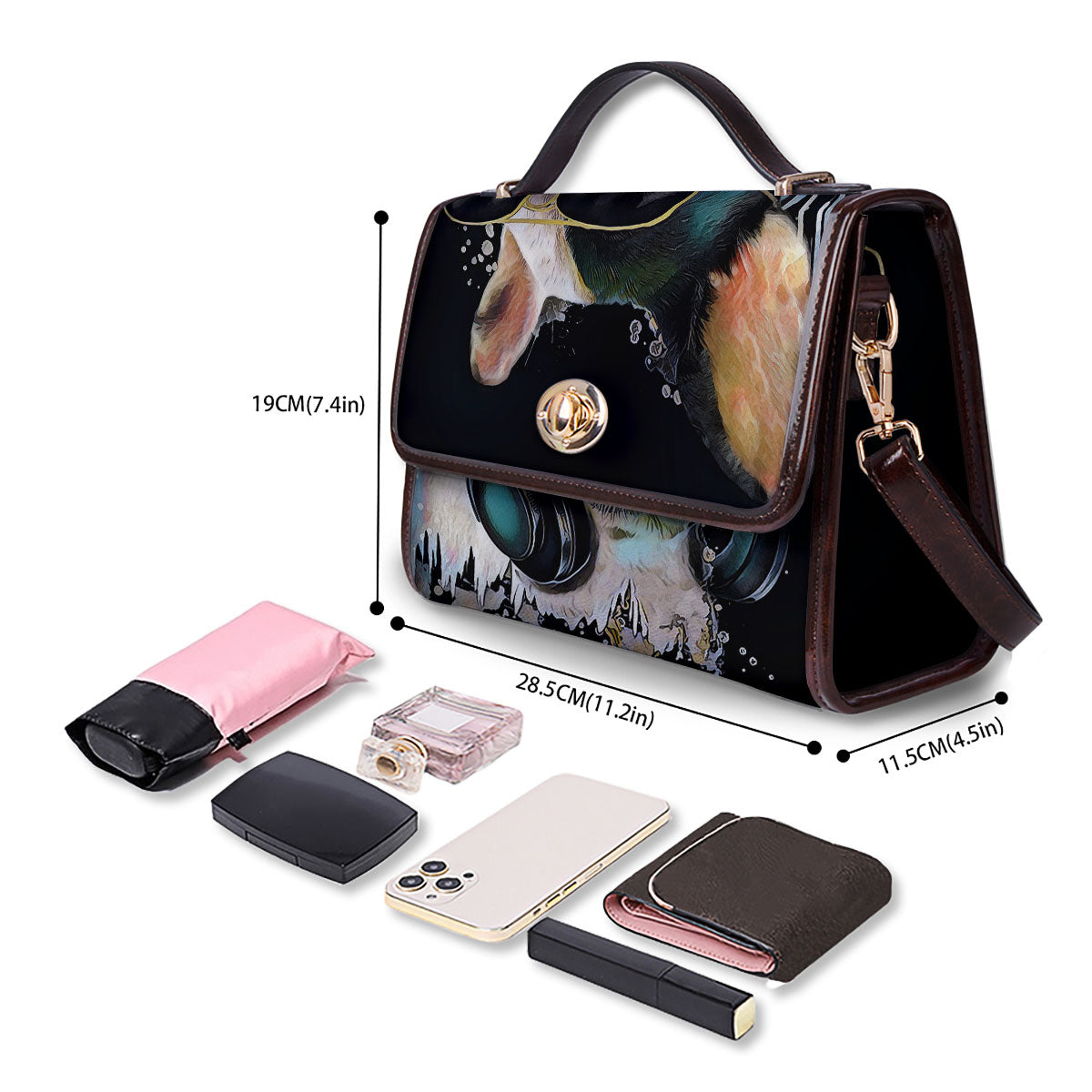 French Bulldog Puppy Watercolor Print Women's Satchel Bag - Image 4