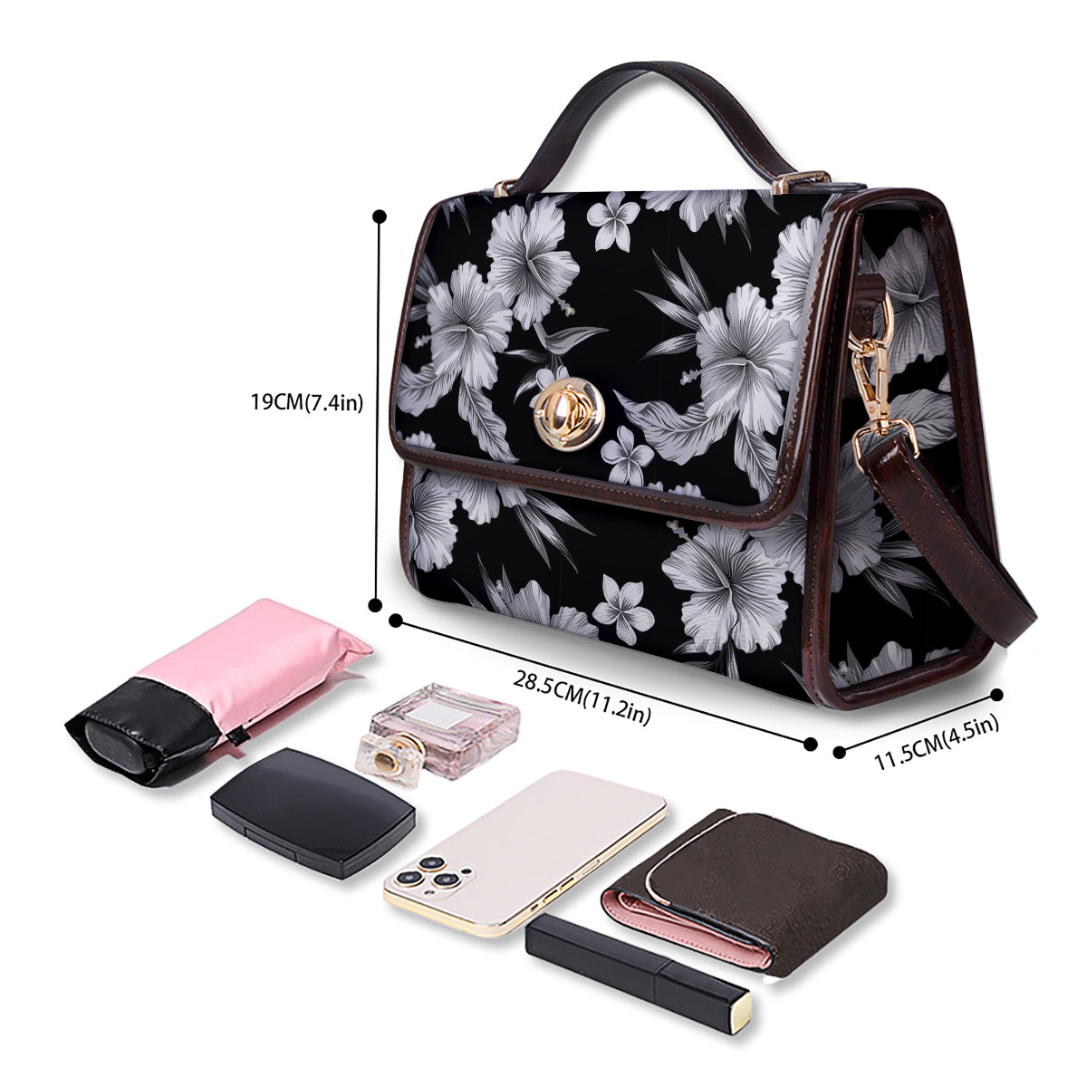 Frangipani White And Black Print Pattern Women's Satchel Bag - Image 4