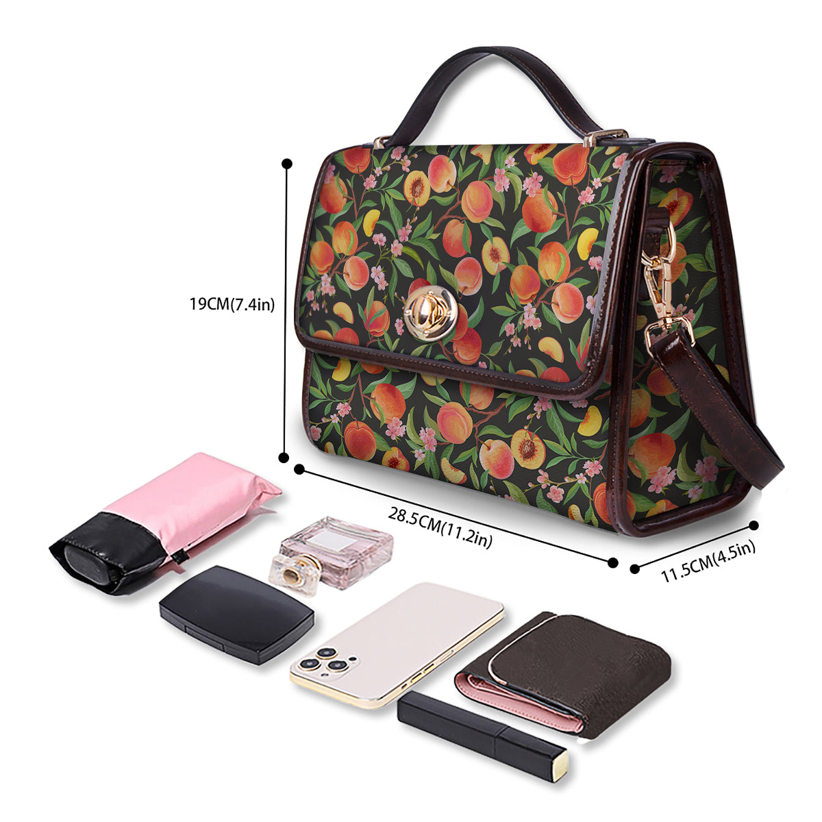 Fruit Apricot Watercolor Print Pattern Women's Satchel Bag - Image 4