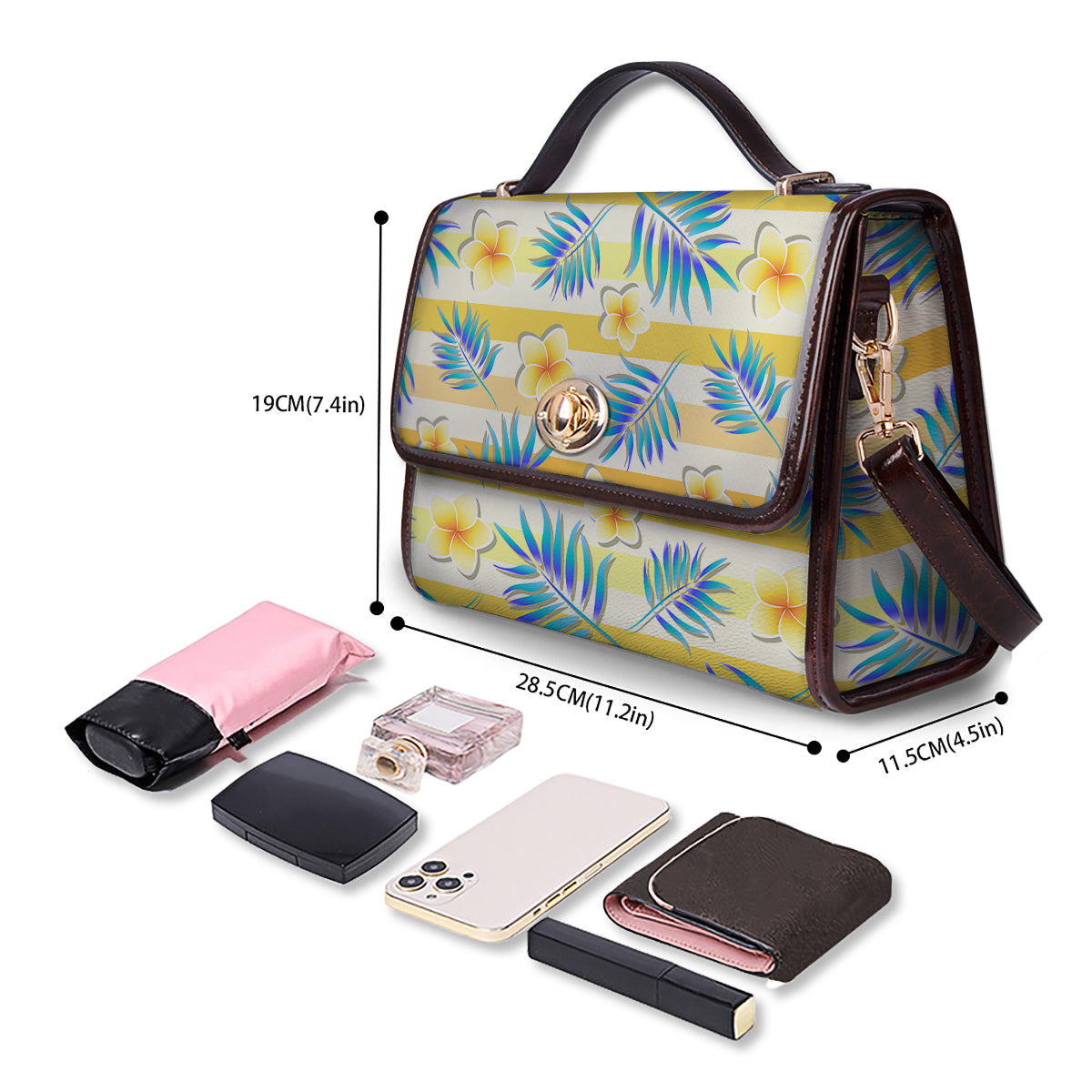 Frangipani Yellow Print Pattern Women's Satchel Bag - Image 4