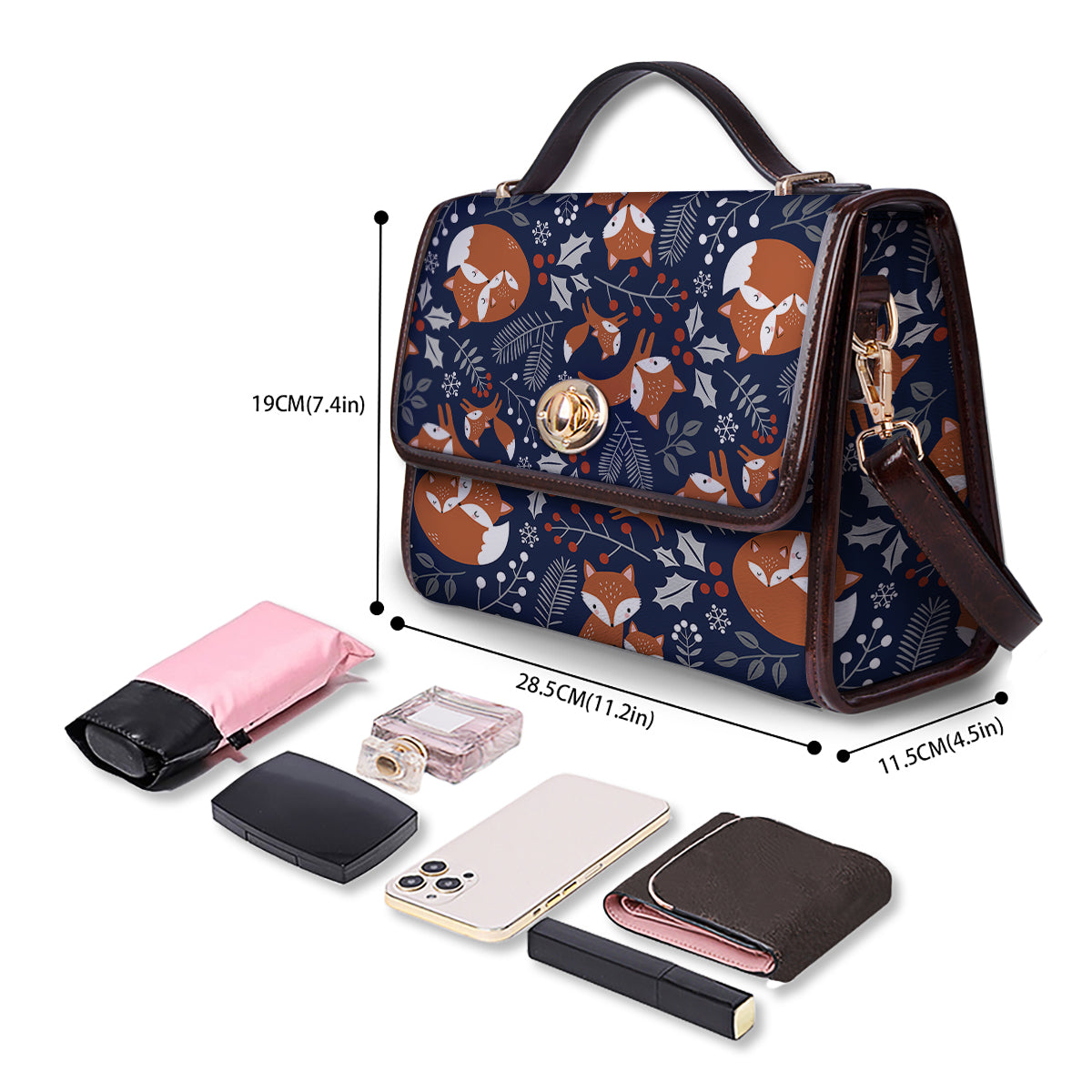 Fox Winter Print Pattern Women's Satchel Bag - Image 4