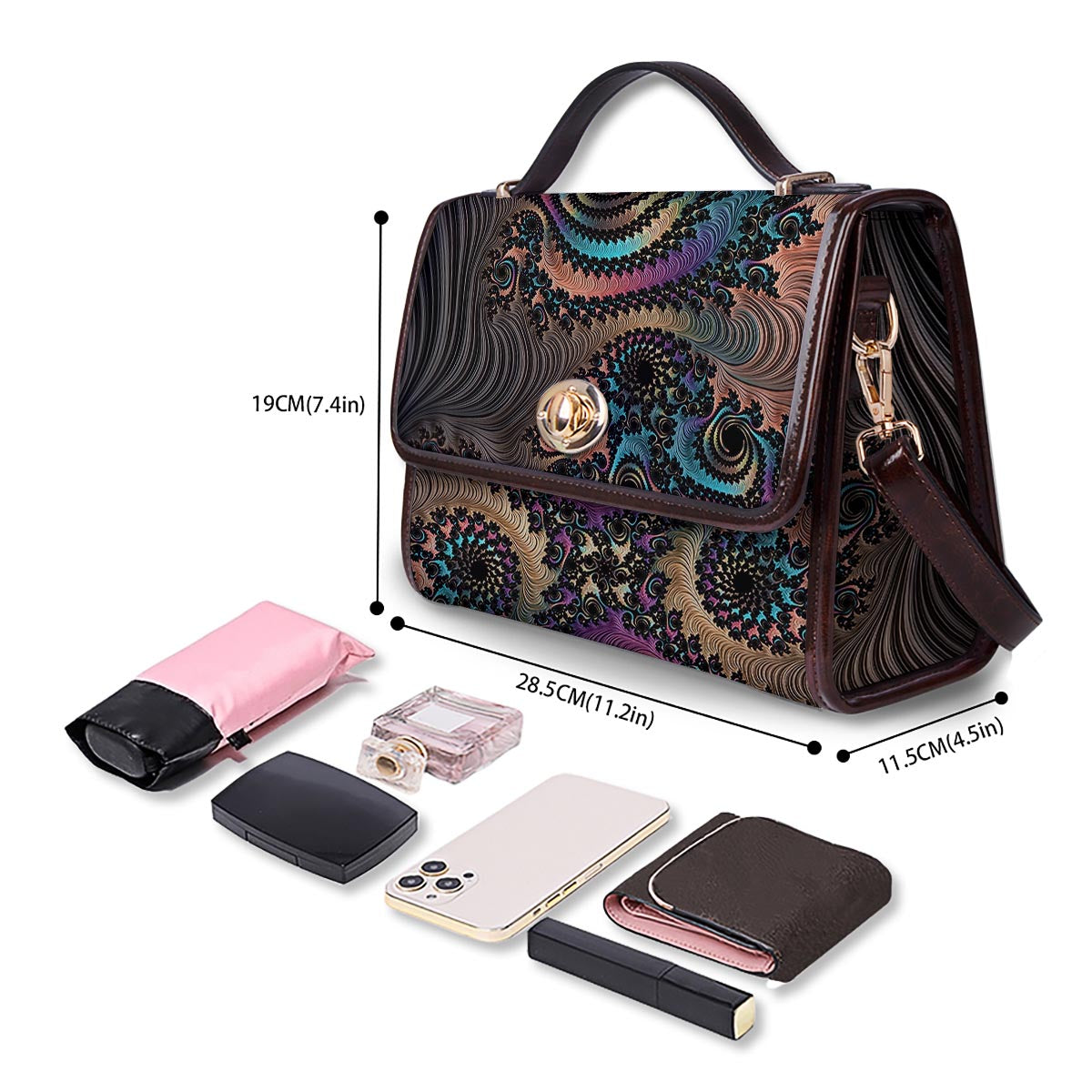 Fractal Trippy Print Women's Satchel Bag - Image 4