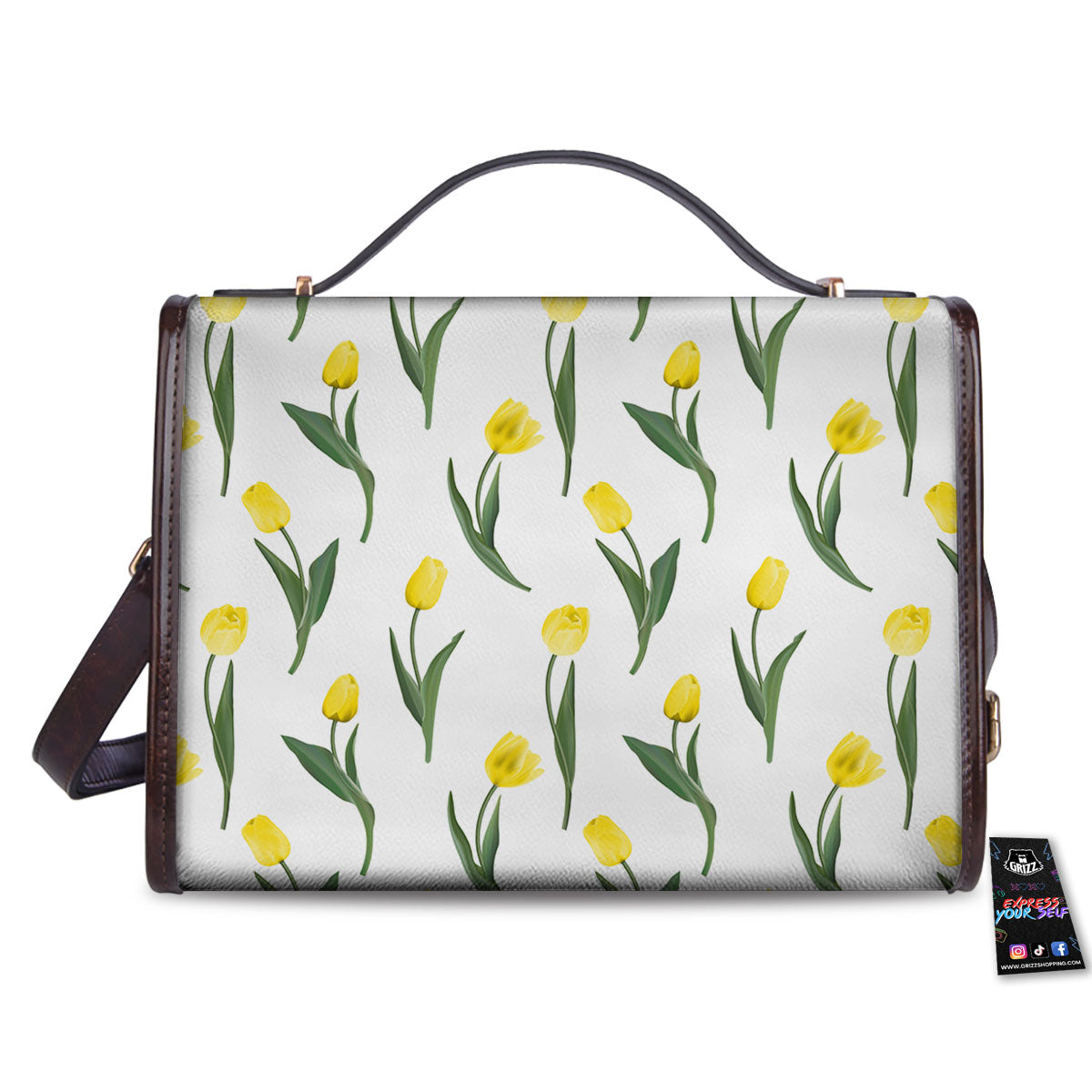 Flower Yellow Tulip White Print Pattern Women's Satchel Bag - Image 2