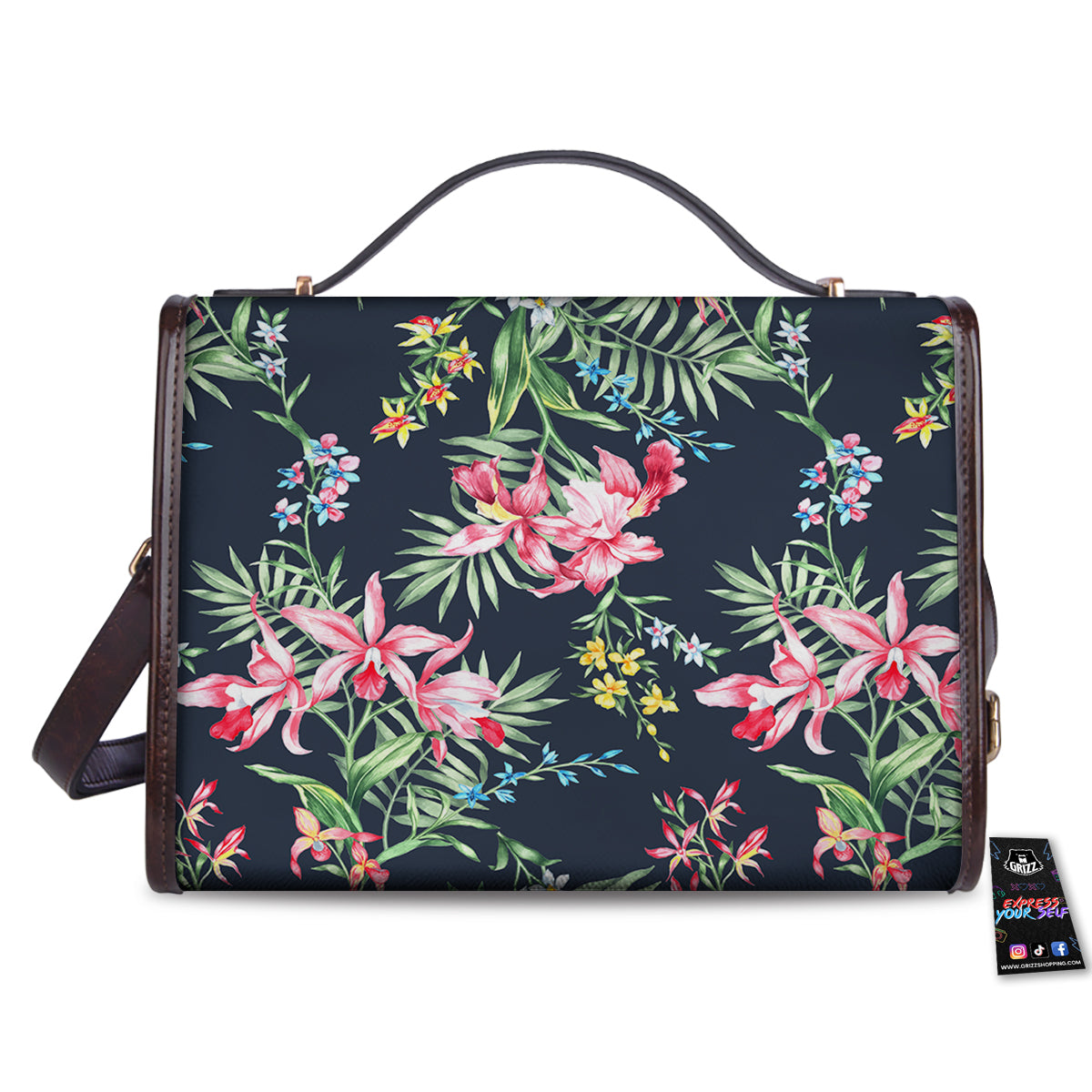 Flower Orchid Watercolor Print Pattern Women's Satchel Bag - Image 2
