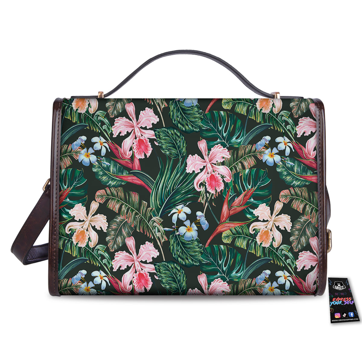 Flower Orchid Tropical Print Pattern Women's Satchel Bag - Image 2