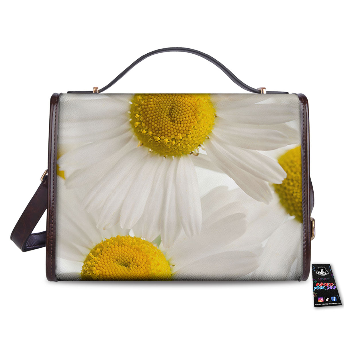 Flower White Daisy Print Women's Satchel Bag - Image 2