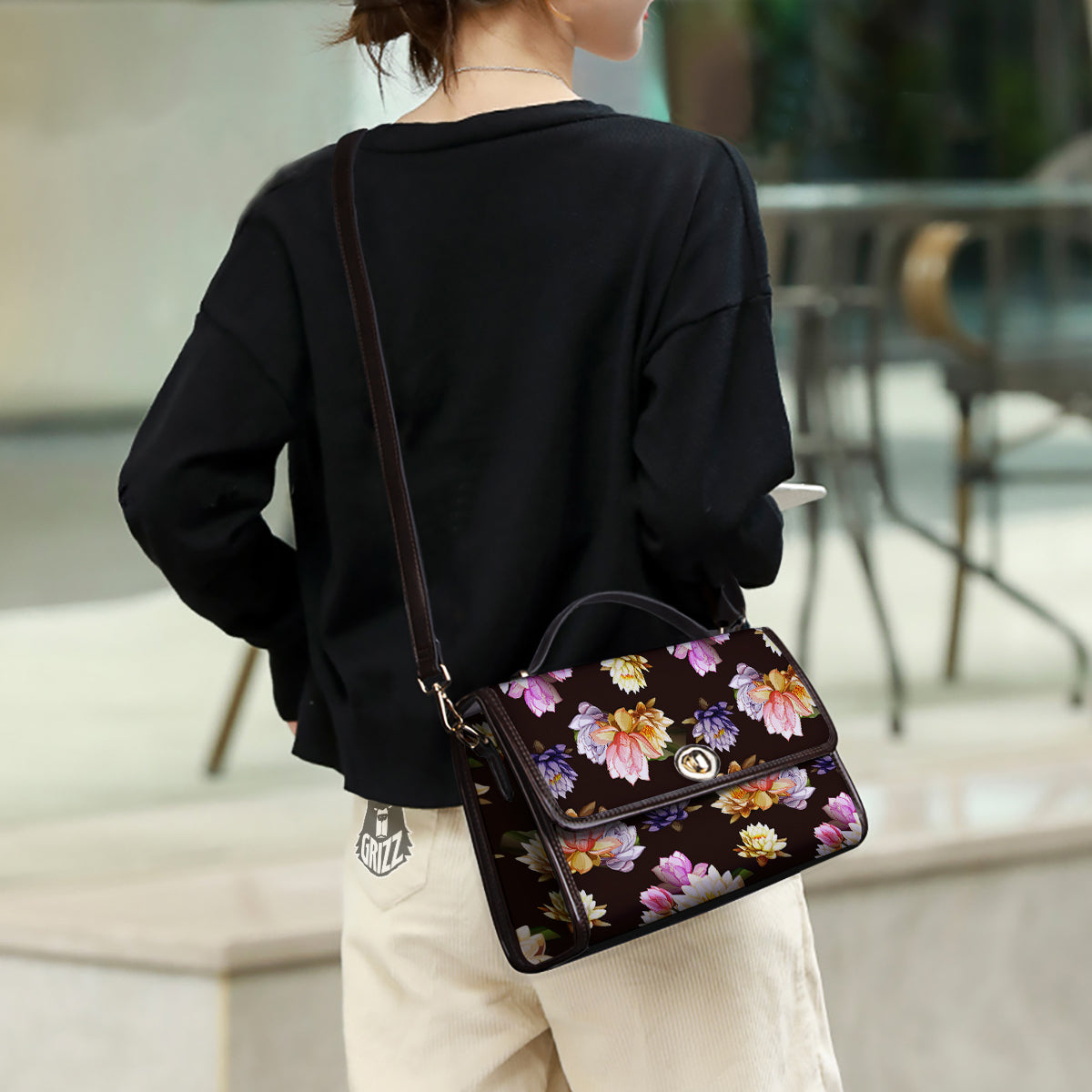 Flower Lotus Vintage Print Pattern Women's Satchel Bag - Image 3