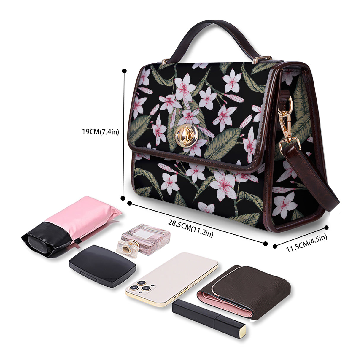 Flower Frangipani Watercolor Print Pattern Women's Satchel Bag - Image 4