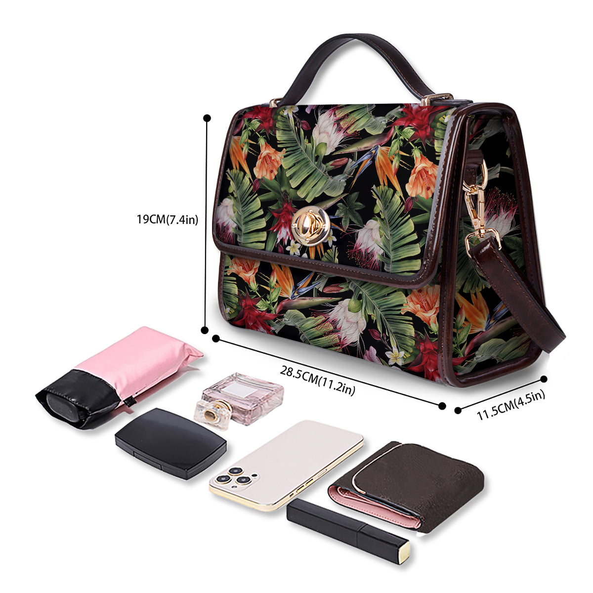 Flower Tropical Watercolor Print Pattern Women's Satchel Bag - Image 4