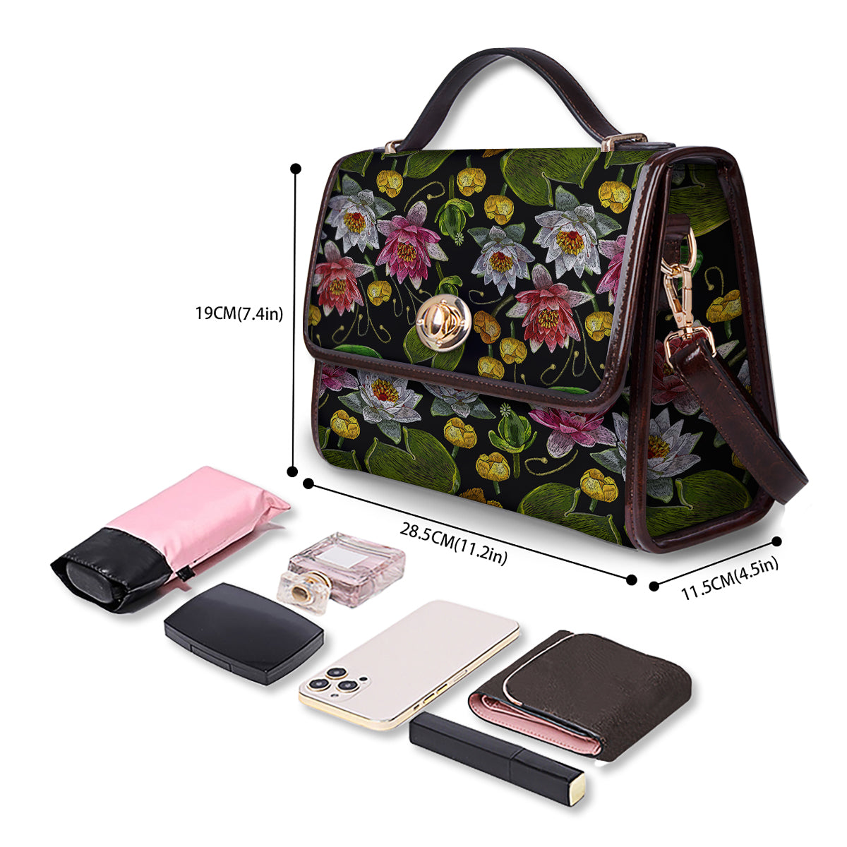 Flower Lily Water Print Pattern Women's Satchel Bag - Image 4