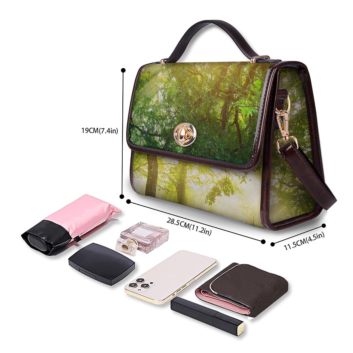 Forest Sunrise Print Women's Satchel Bag - Image 4
