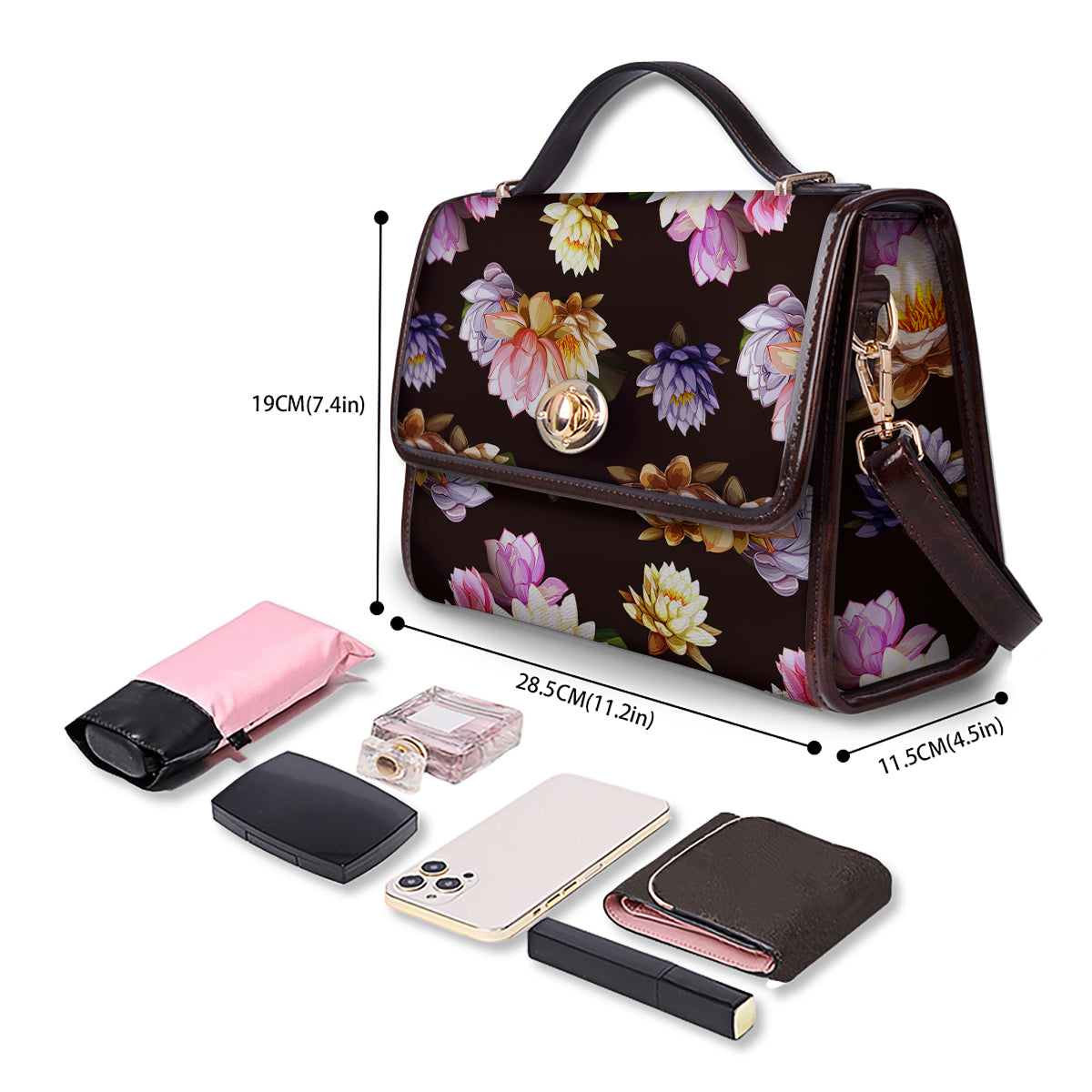 Flower Lotus Vintage Print Pattern Women's Satchel Bag - Image 4