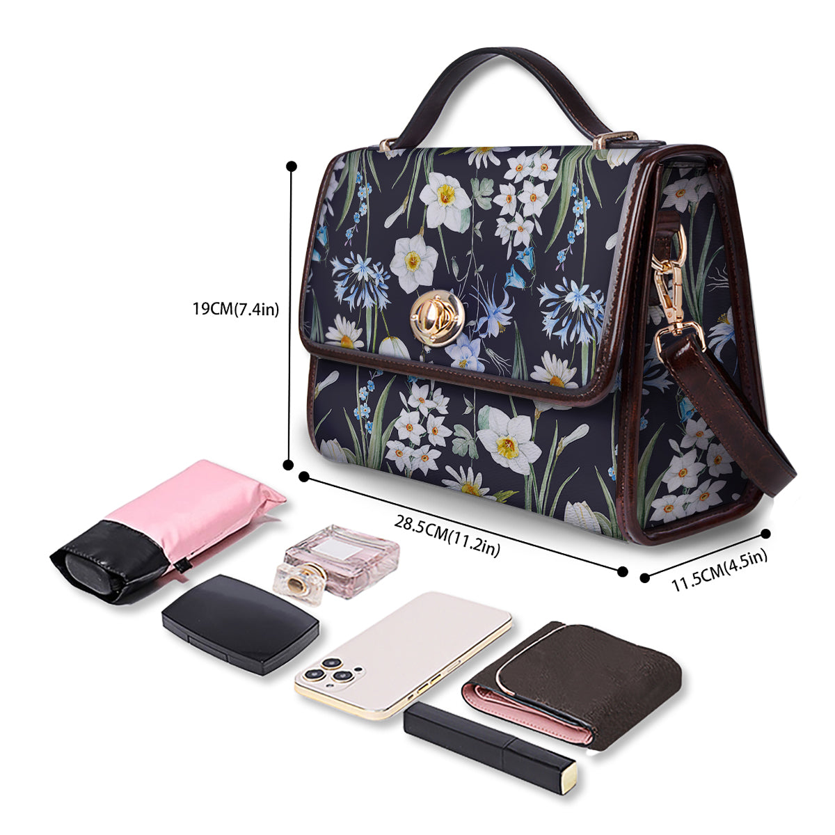 Flower White Daffodil Print Pattern Women's Satchel Bag - Image 4