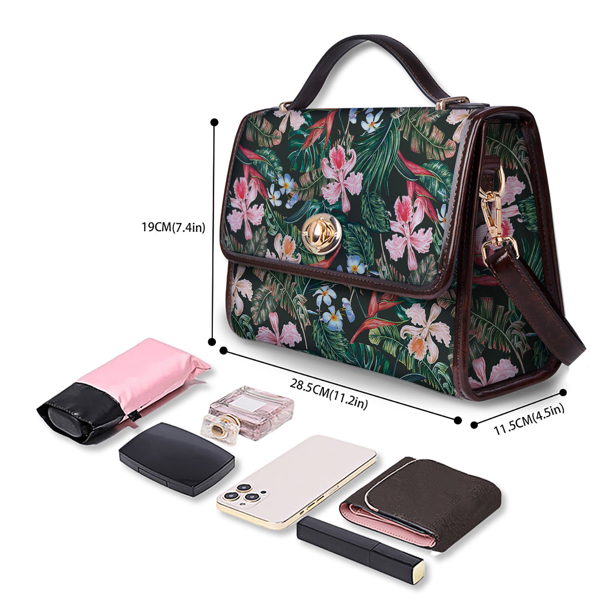 Flower Orchid Tropical Print Pattern Women's Satchel Bag - Image 4