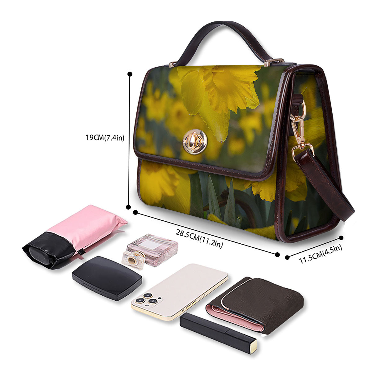 Flower Daffodil Yellow Print Women's Satchel Bag - Image 4