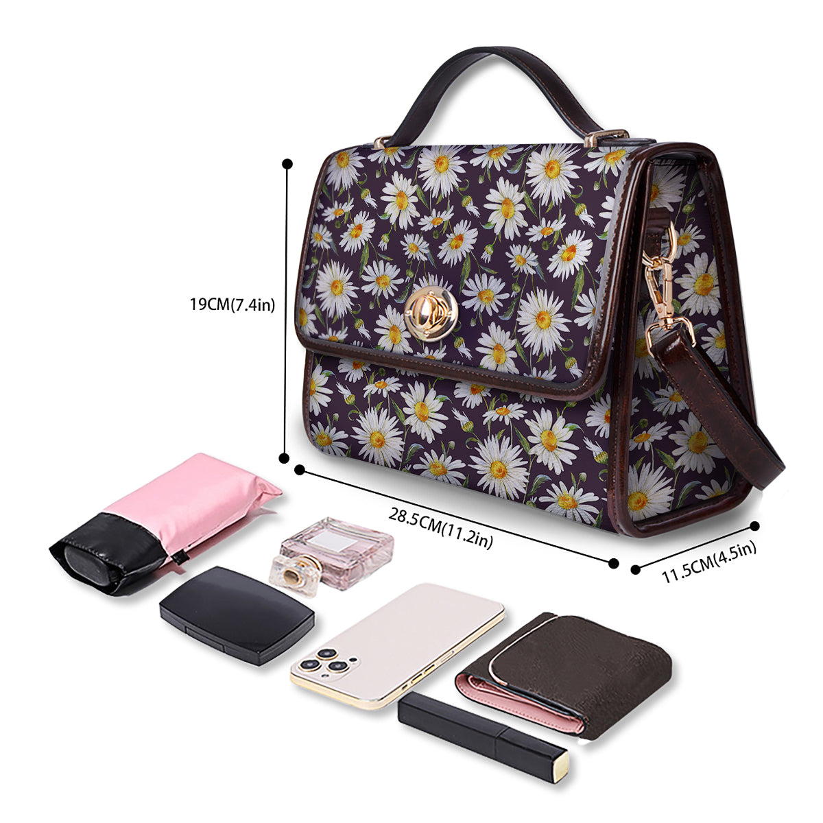 Flower Daisy Watercolor Print Pattern Women's Satchel Bag - Image 4
