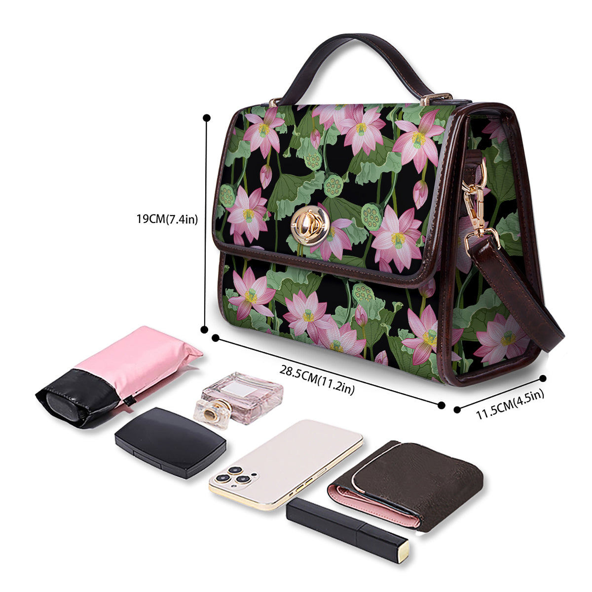 Floral Lotus Vintage Print Pattern Women's Satchel Bag - Image 4