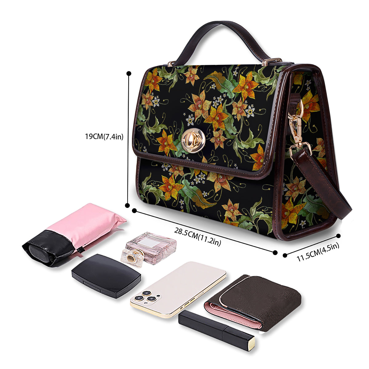 Flower Daffodil Vintage Print Pattern Women's Satchel Bag - Image 4