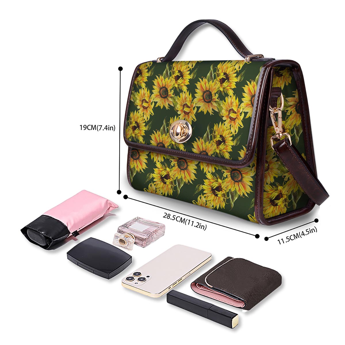 Floral Sunflower Print Pattern Women's Satchel Bag - Image 4