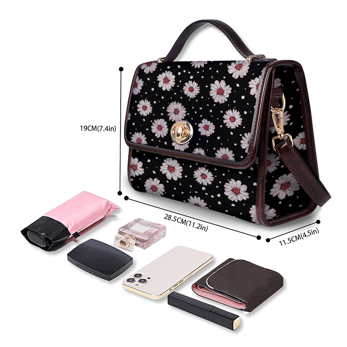 Floral Daisy Watercolor Print Pattern Women's Satchel Bag - Image 4