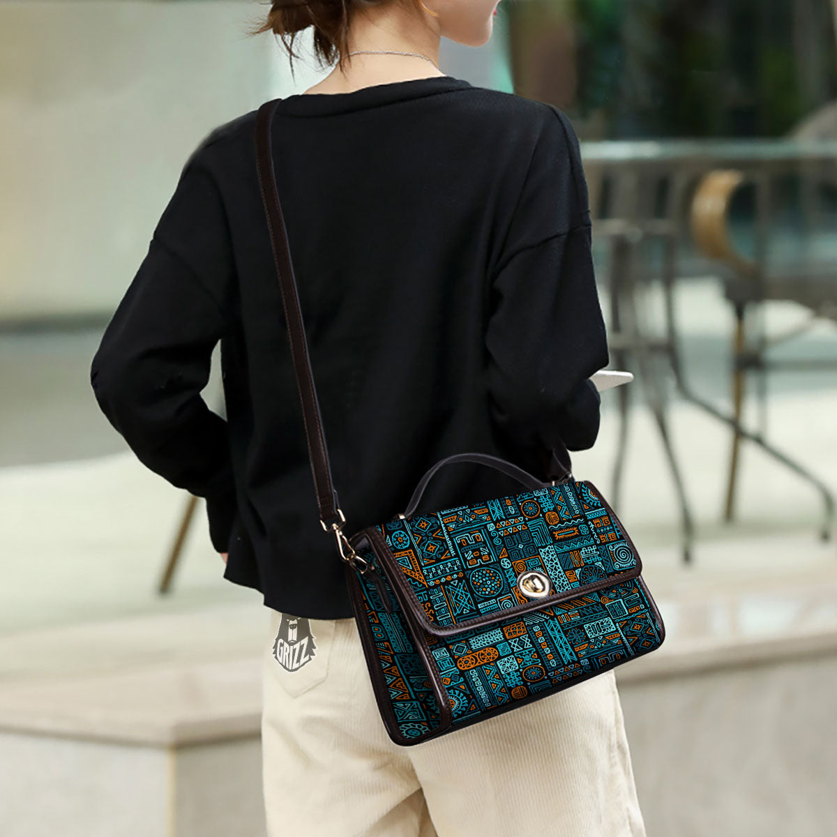 Ethnic Turquoise African Print Pattern Women's Satchel Bag - Image 3