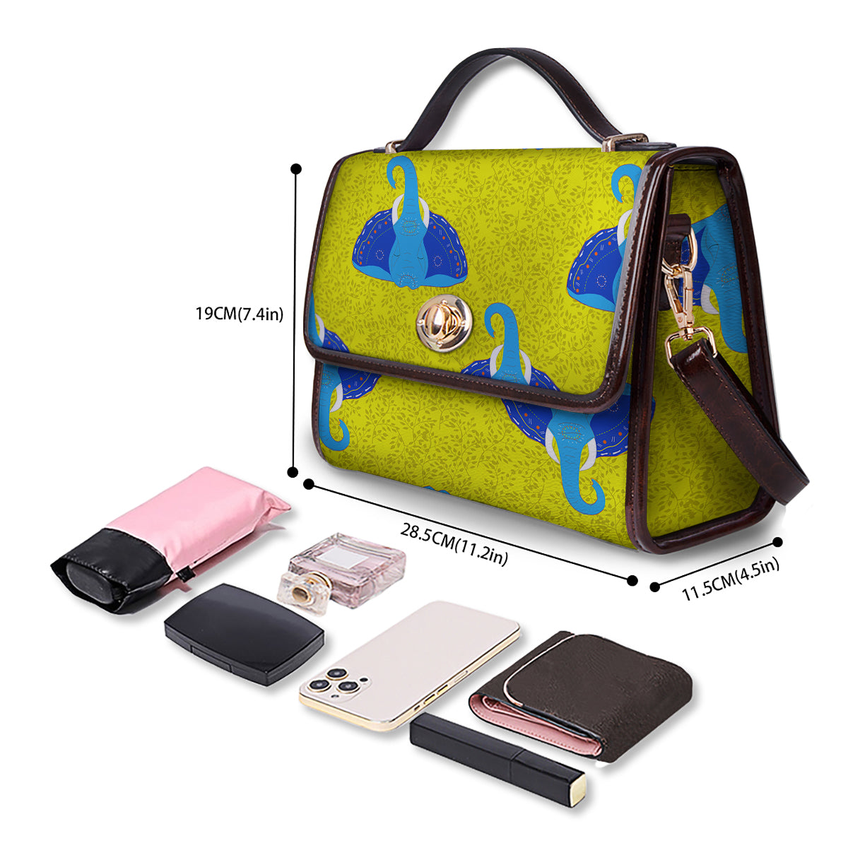 Elephant Mandala Blue Print Pattern Women's Satchel Bag - Image 4