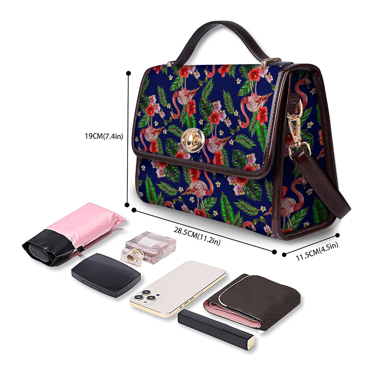 Flamingo Floral Tropical Print Pattern Women's Satchel Bag - Image 4