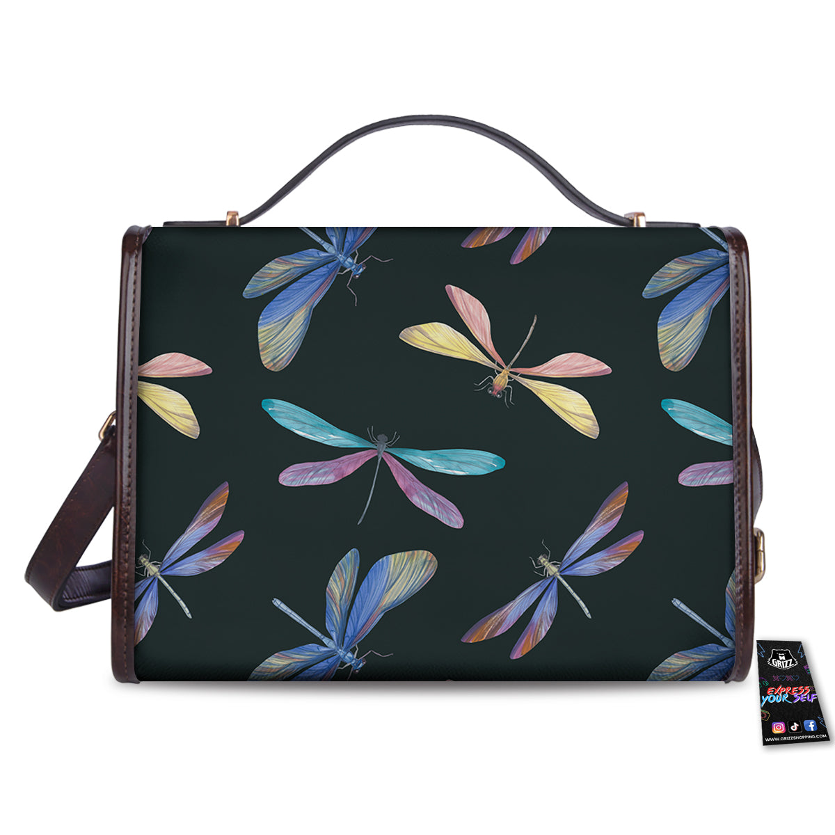 Dragonfly Vintage Print Pattern Women's Satchel Bag - Image 2
