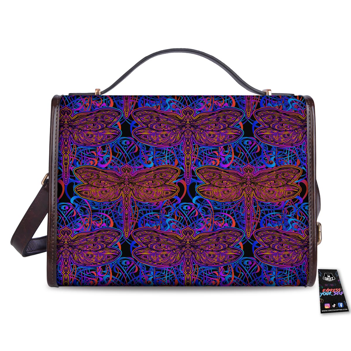 Dragonfly Trippy Print Pattern Women's Satchel Bag - Image 2