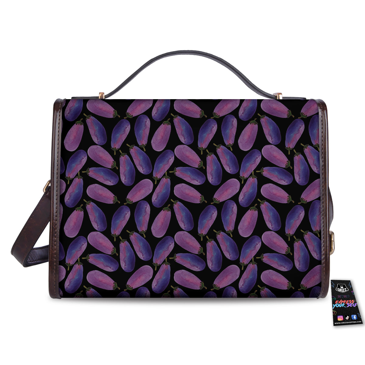 Eggplant Watercolor Print Pattern Women's Satchel Bag - Image 2